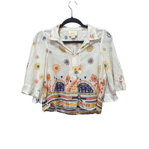 Anthropologie Eliot Embroidered Cotton Popover Blouse XS Boho Top - Picture 5 of 8